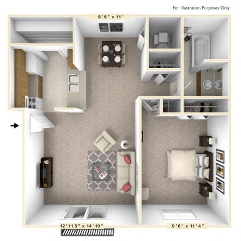 The Sycamore - 1 BR 1 BA Floor Plan at Autumn Woods Apartments, Miamisburg, 45342